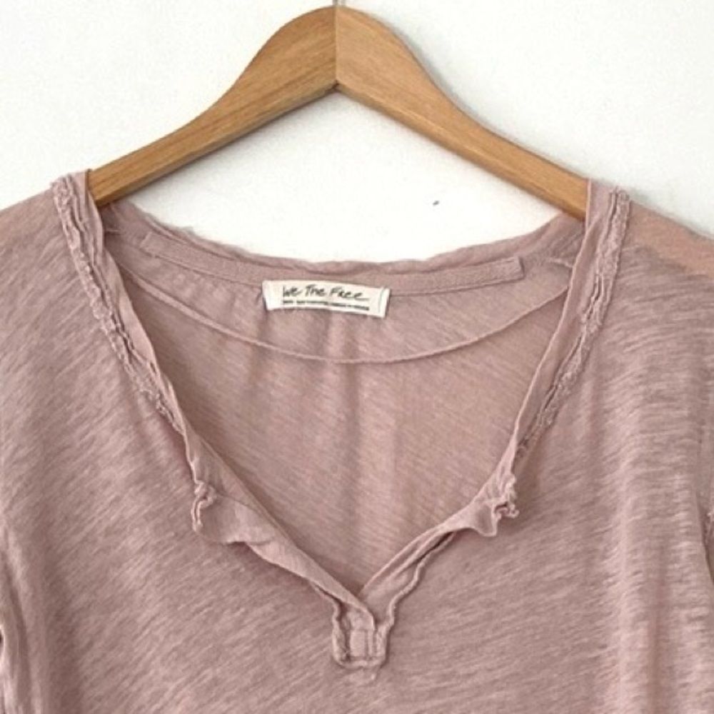 Free People Powder Pink Sheer Fitted Long Sleeve Tee S Boho Beachy Urban Casual - Picture 3 of 14